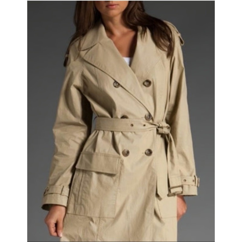 VINCE water repellent double breasted trench coat cotton +Polyurethane women's M